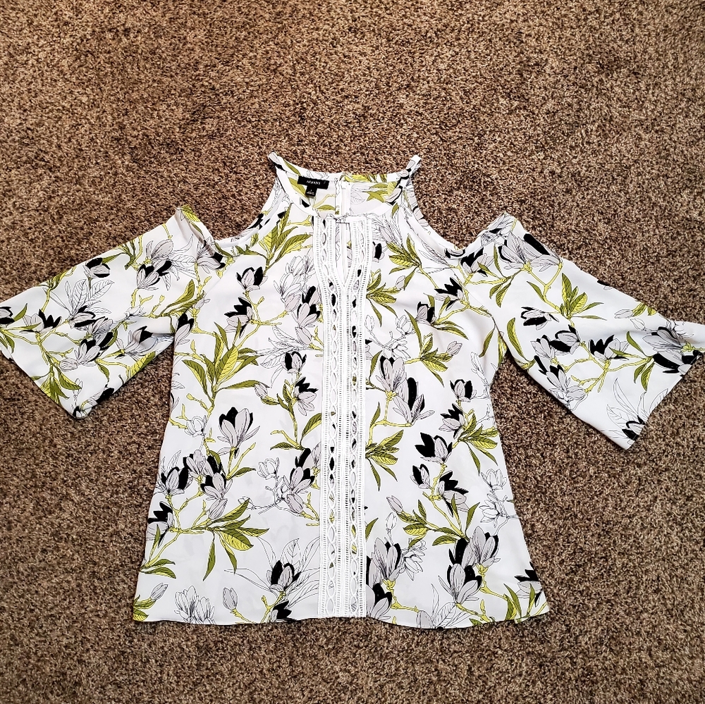 ALFANI Cold Shoulder Long Sleeve Blouse Womens Size Large